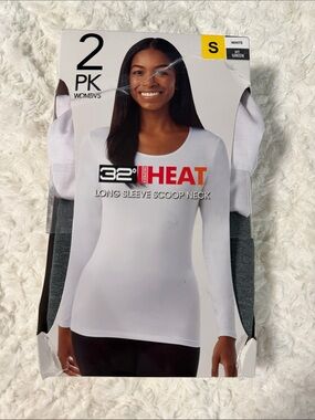 Women’s Long Sleeve Scoop Neck Top - White & Gray - 2 Pack NEW IN BOX size sm